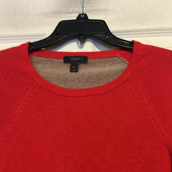 J. Crew Red and Tan Colorblock Sweater with Side Buttons Size Medium - Picture 2 of 6